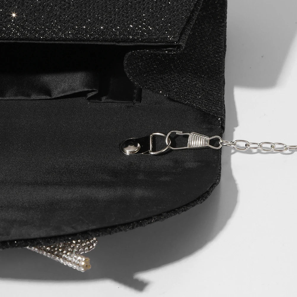 Women Elegant Evening Handbag Shiny Crystal Bow Flap Clutch Purse Envelope Dinner Evening Clutch Bags Wedding Party Prom Purse