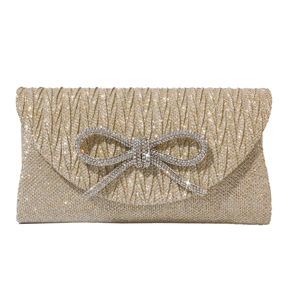 Women Elegant Evening Handbag Shiny Crystal Bow Flap Clutch Purse Envelope Dinner Evening Clutch Bags Wedding Party Prom Purse