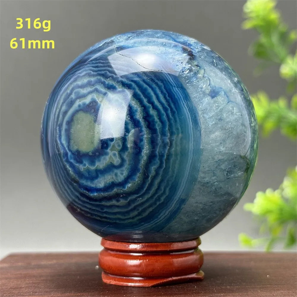 Natural Blue Agate Ball Reiki Healing Spiritual Meditation Chakra Witchcraft Sacrifice Divination Home Decor Gift