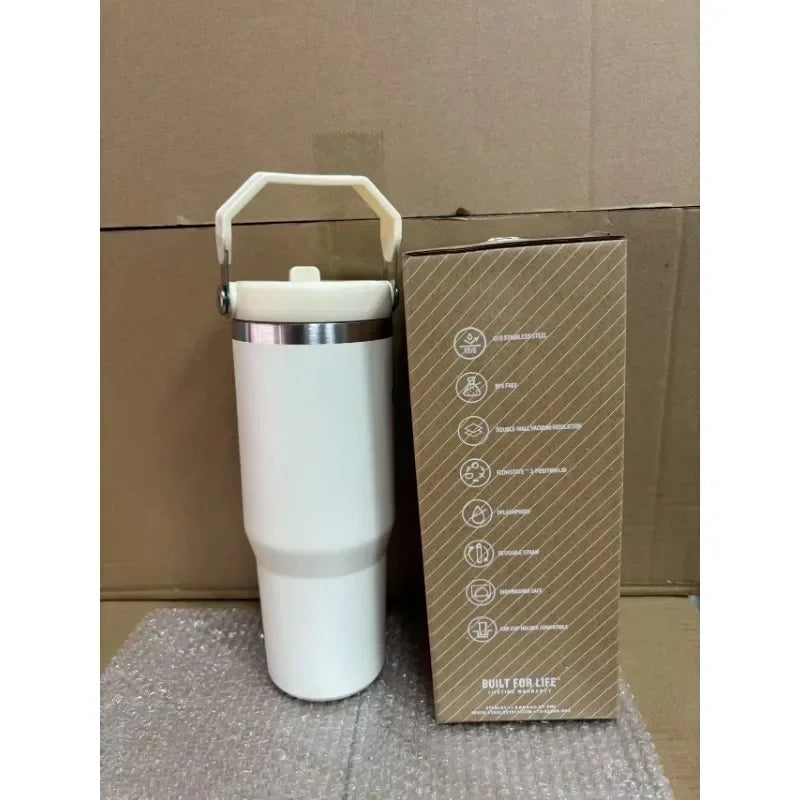 30oz stainless steel insulated cup large capacity car cup with portable straw cup strap