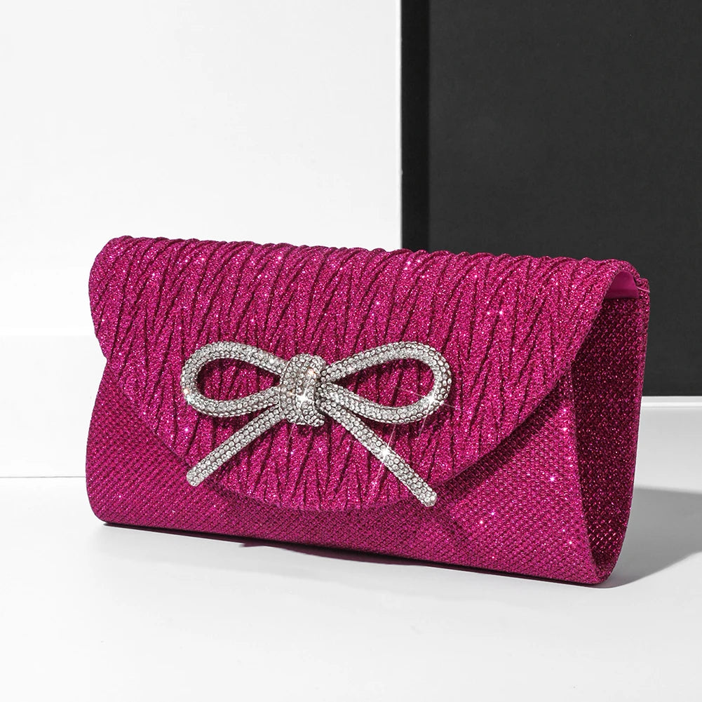 Women Elegant Evening Handbag Shiny Crystal Bow Flap Clutch Purse Envelope Dinner Evening Clutch Bags Wedding Party Prom Purse