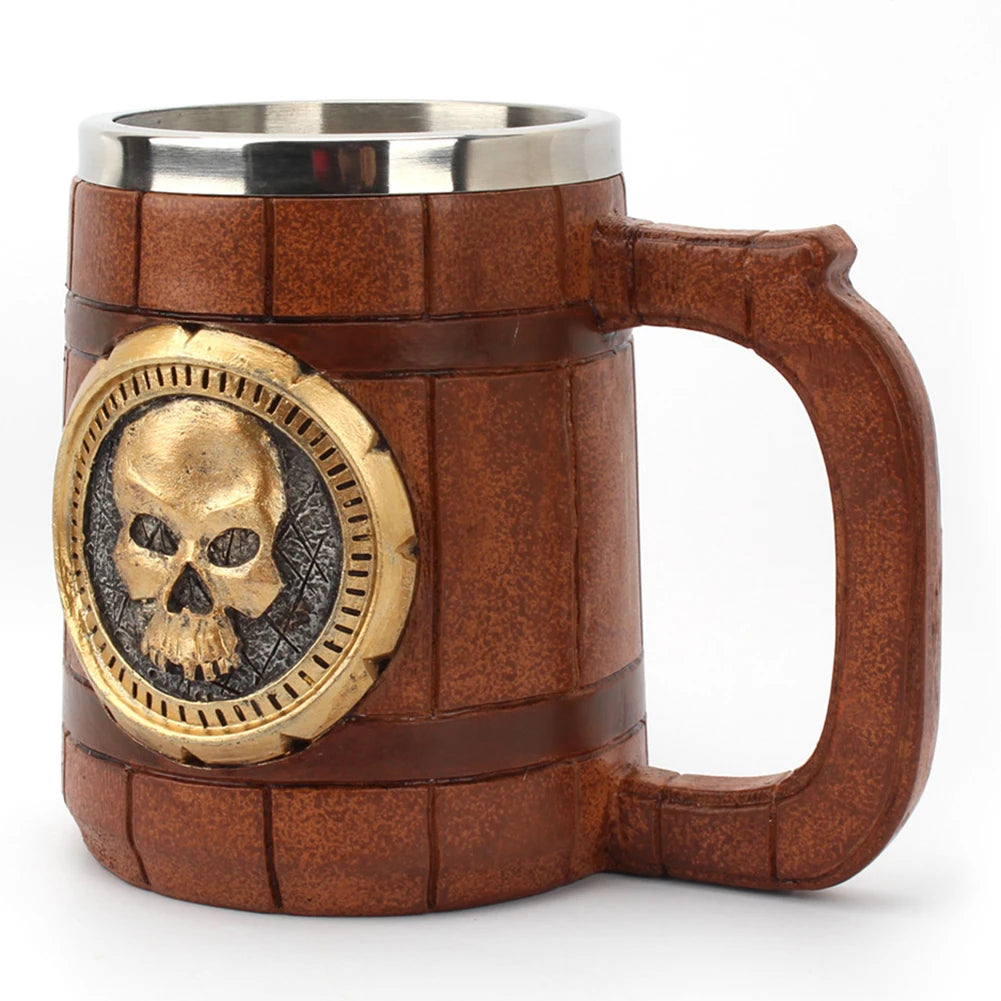 600ml 3D Skull Mug Viking Drinking Cup Resin Skull Mug Beer Tea Cups Bar Drinking Mug Tea Metal Insulated Game Lovers Gift