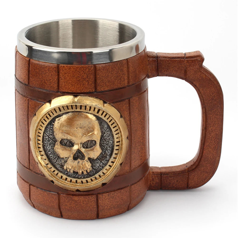 600ml 3D Skull Mug Viking Drinking Cup Resin Skull Mug Beer Tea Cups Bar Drinking Mug Tea Metal Insulated Game Lovers Gift