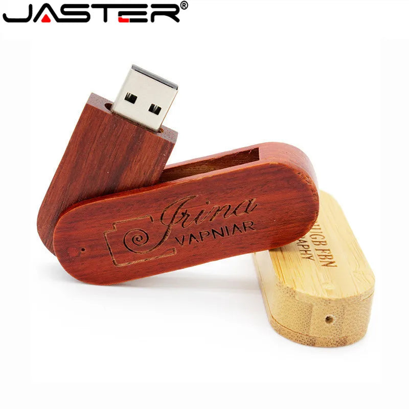 JASTER 1PCS free custom logo rotatable Wooden USB Flash Drive Pendrive Memory Stick pen drive 4GB 8GB 16GB 32GB wedding gift
