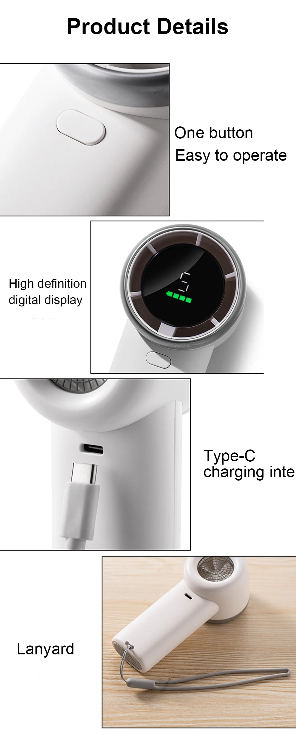 Portable Handheld Turbo Fan Mini Hand Fan 3600mAh Rechargeable Portable Small Pocket Fan Hand Held USB Fan with Digital Display