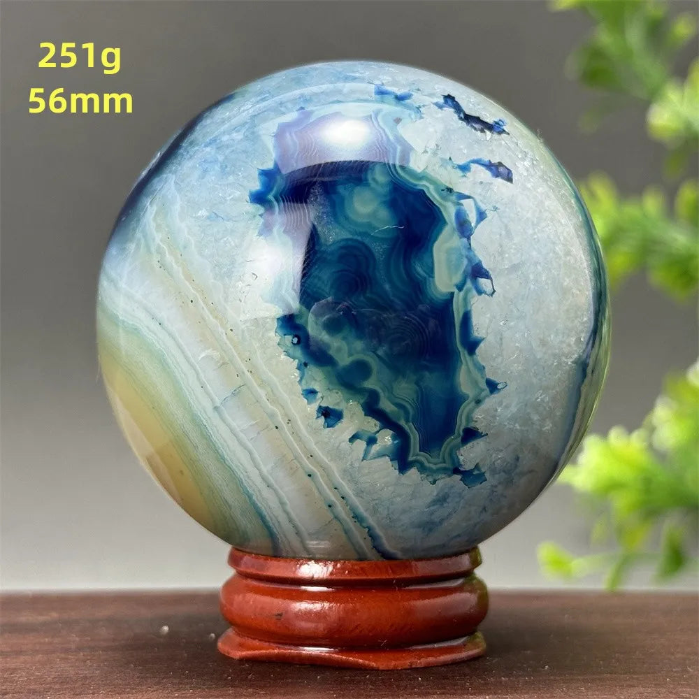 Natural Blue Agate Ball Reiki Healing Spiritual Meditation Chakra Witchcraft Sacrifice Divination Home Decor Gift