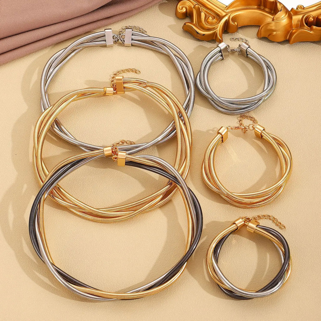 DIEZI Exaggerated Snake Chain Necklace Bracelet Set For Women Punk Geometric Gold Silver Color Metal Punk Hip Hop Jewelry Set