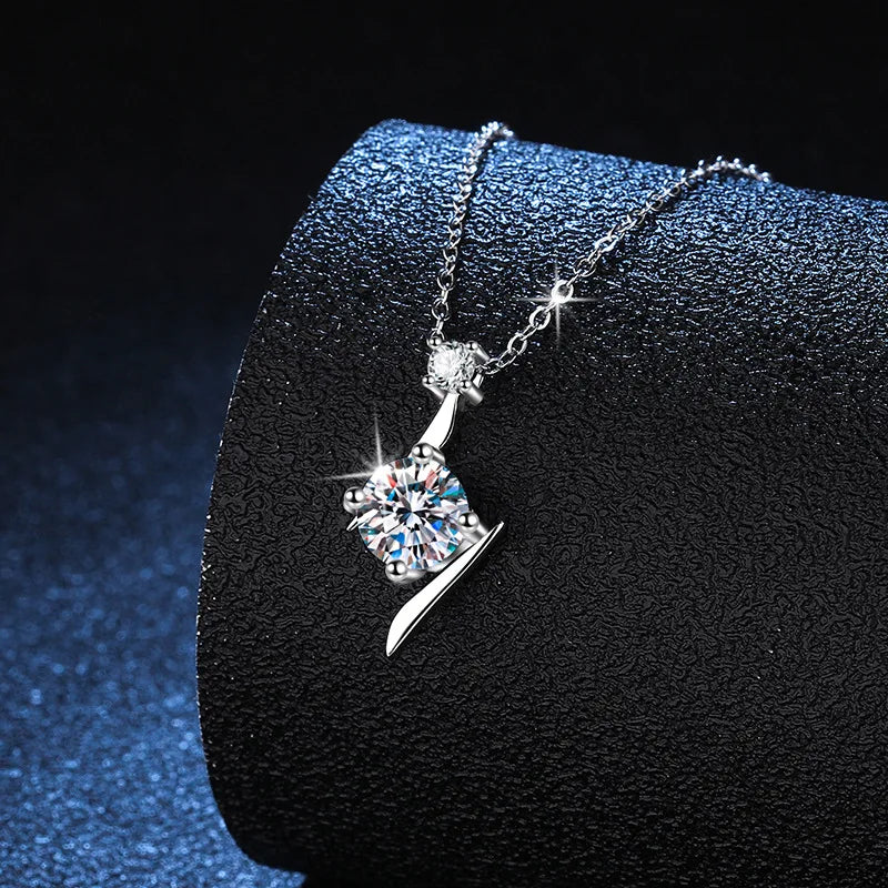 1.0 carat women moissantie pendant necklace for charm lady  Solid 925 Sterling Silver Wedding Women Promise fine Jewelry gift