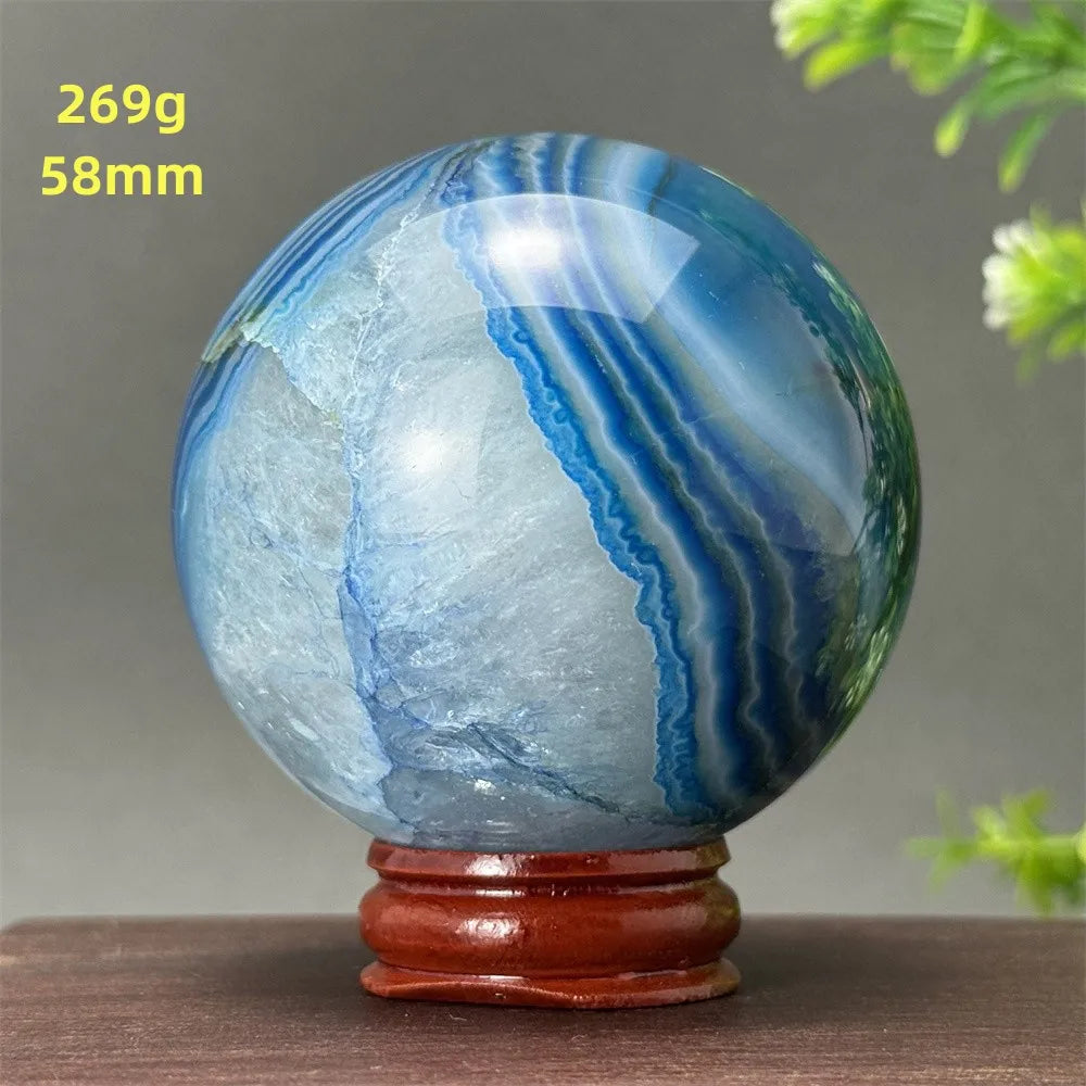 Natural Blue Agate Ball Reiki Healing Spiritual Meditation Chakra Witchcraft Sacrifice Divination Home Decor Gift