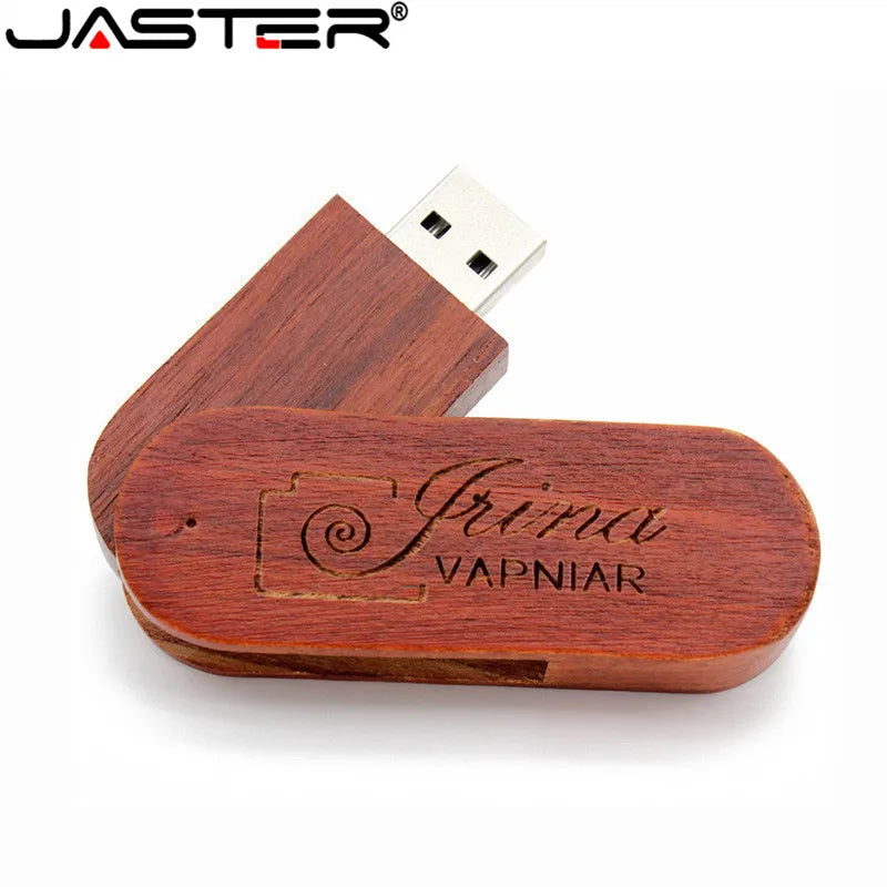 JASTER 1PCS free custom logo rotatable Wooden USB Flash Drive Pendrive Memory Stick pen drive 4GB 8GB 16GB 32GB wedding gift