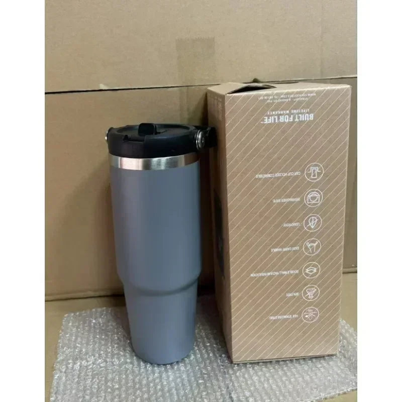 30oz stainless steel insulated cup large capacity car cup with portable straw cup strap