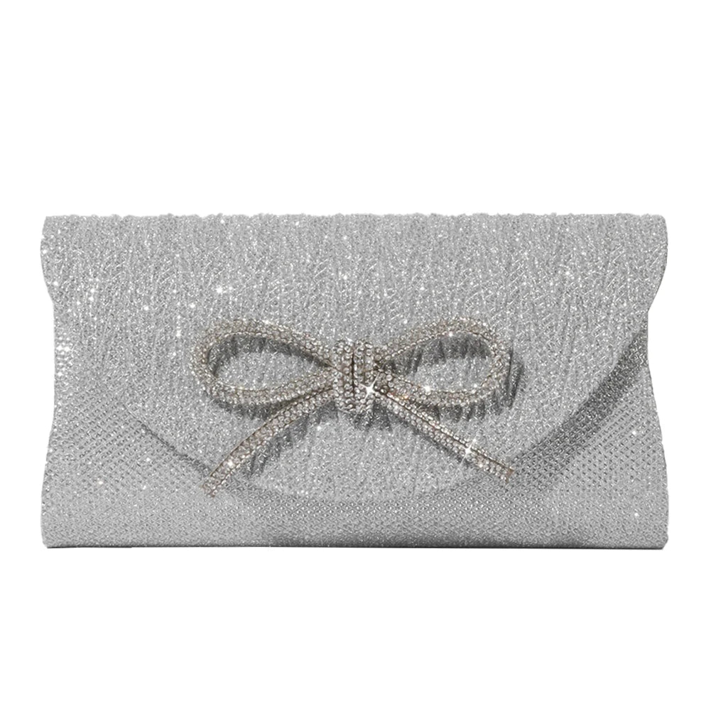 Women Elegant Evening Handbag Shiny Crystal Bow Flap Clutch Purse Envelope Dinner Evening Clutch Bags Wedding Party Prom Purse
