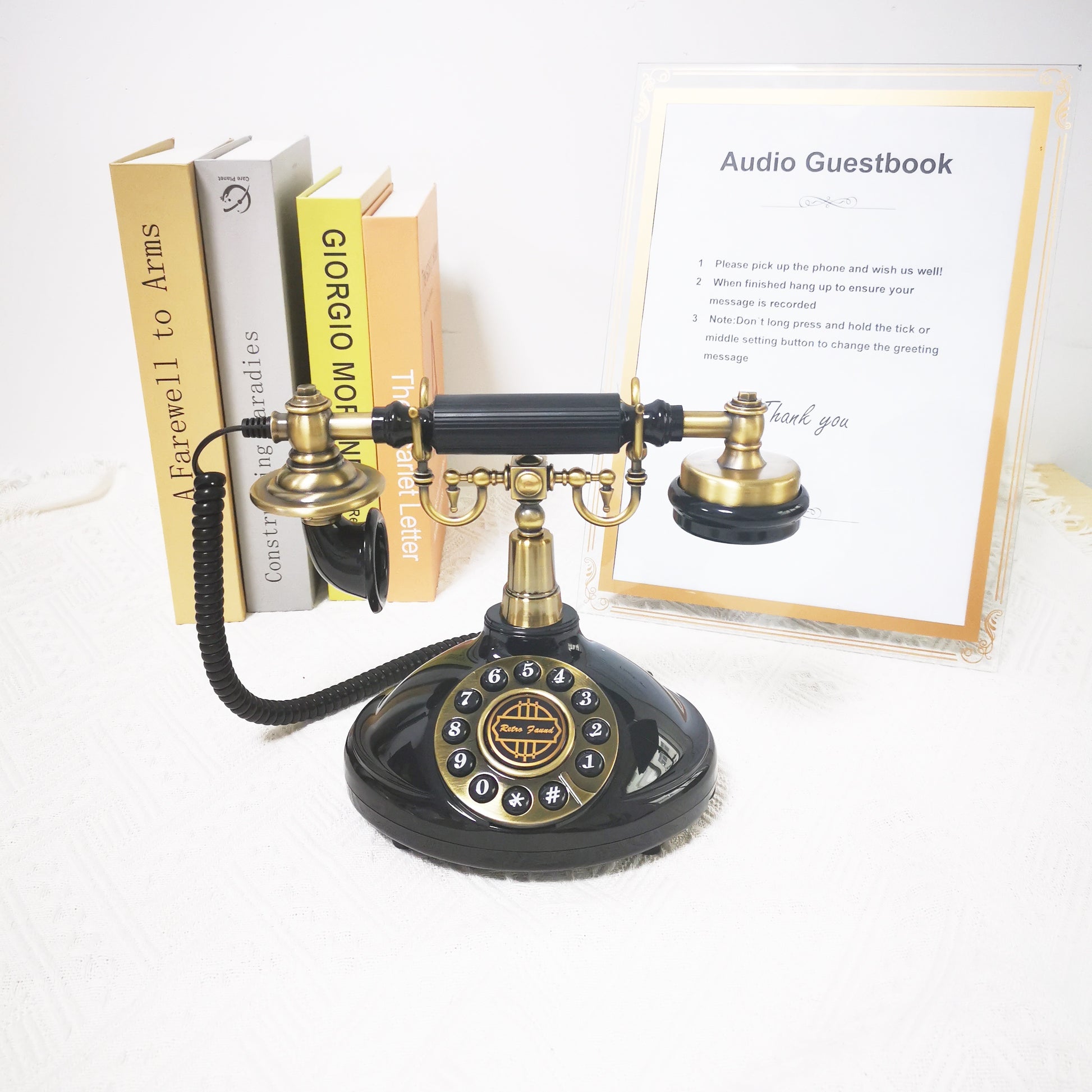 [Popular Choice] 1pc Retro Telephone Design Audio Guestbook, ABS Material, Single Line Operation, Battery/USB Powered, with Electronic Components, for Weddings, Birthdays, Christmas Gifts