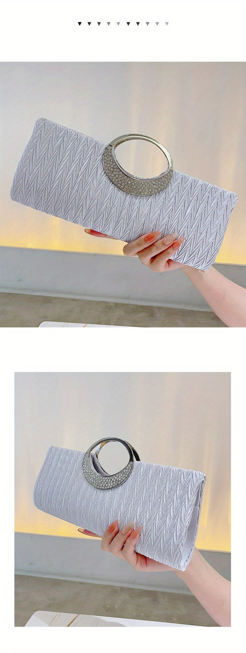 Ruched Satin Evening Bag, Elegant Clutch Purse For Women, Rhinestone Decor Handbags For Party Wedding Prom