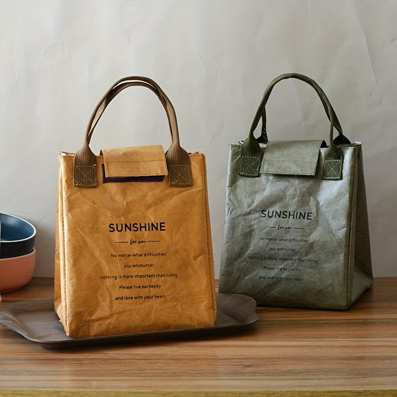 1pc Waterproof & Oilproof Insulated Lunch Bag, Paper Bento Bag for Office Workers, Handbag Lunch Box for School, Travel, Picnic