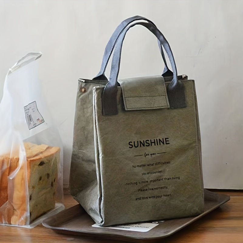 1pc Waterproof & Oilproof Insulated Lunch Bag, Paper Bento Bag for Office Workers, Handbag Lunch Box for School, Travel, Picnic